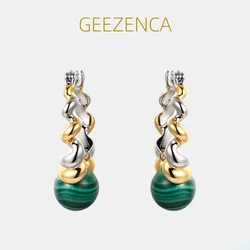 GEEZENCA Natural Malachite 925 Sterling Silver Dangle Earrings Women Dichroic Plating Spiral Twisted Chic Earring 2023 New Gift