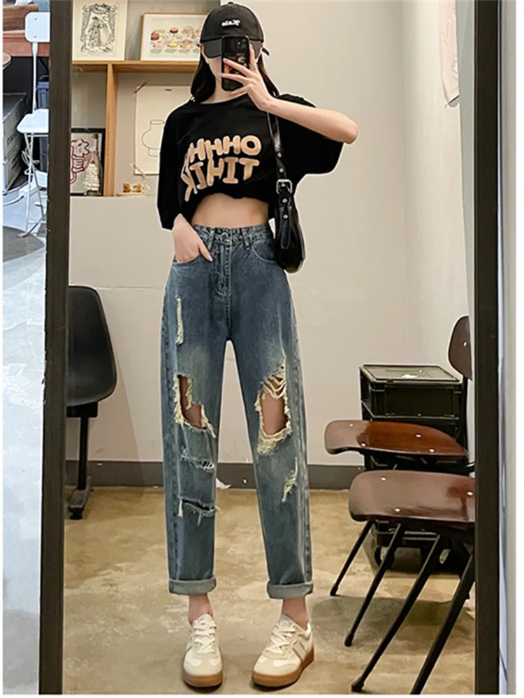 

2024 Summer Fashion Simple Denim Pants Women's Worn Pocket Slimming Versatile and Casual Temperament High Waist Loose Dad Jeans