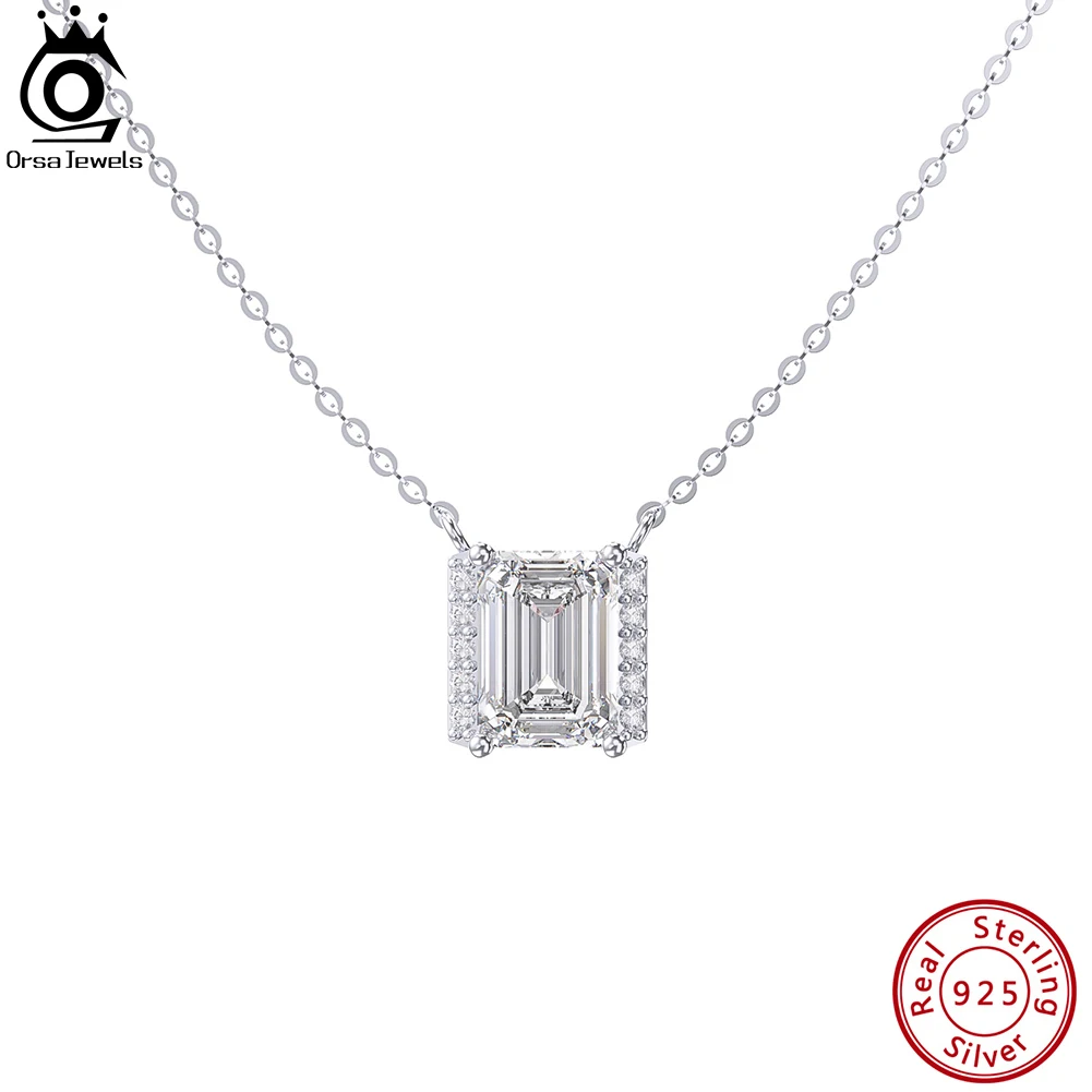 

ORSA JEWELS 925 Sterling Silver Fashion Emerald Cut AAA Zirconia Pendant Necklace for Women Silver Female Necklace Jewelry SN313