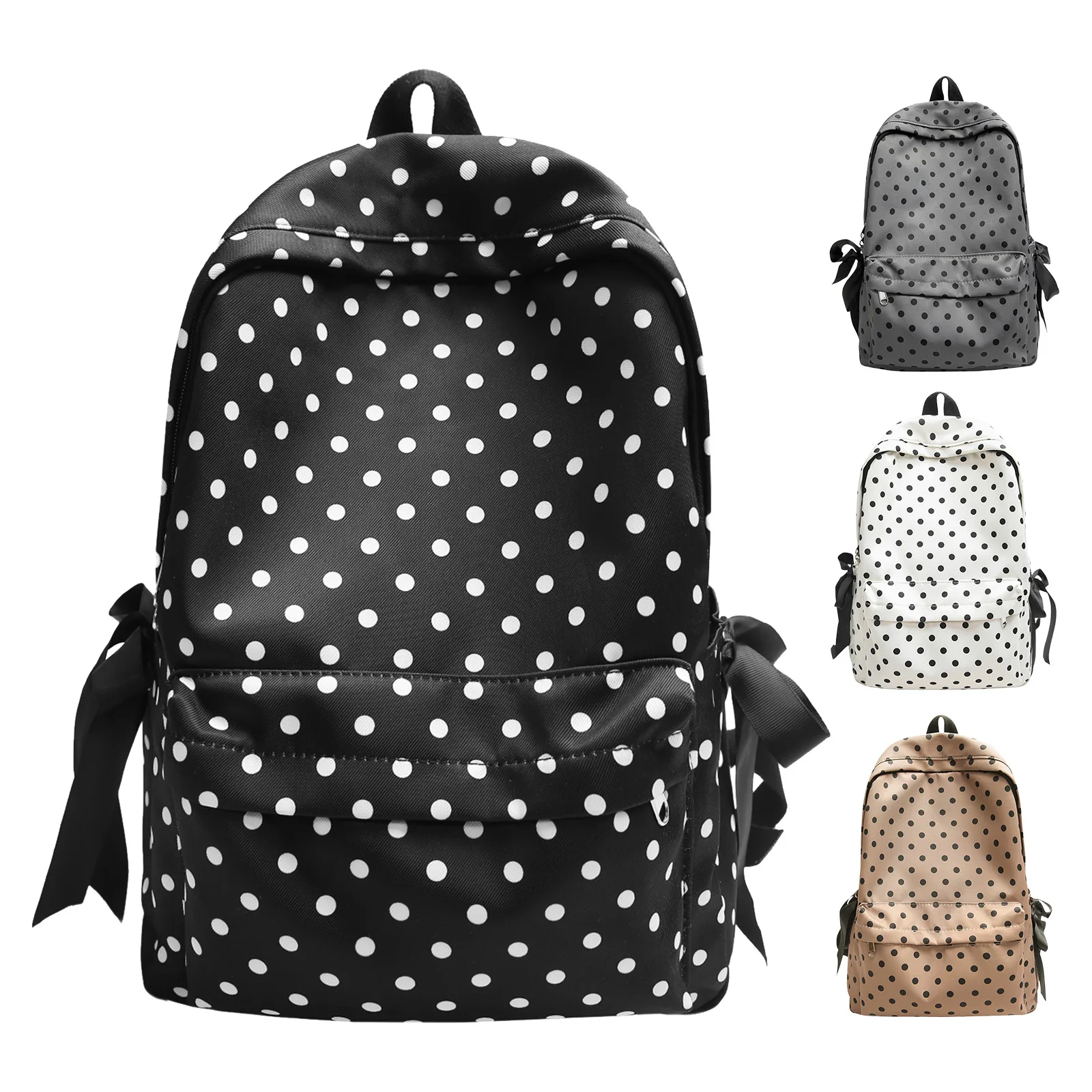 

Cute Polka Dot Backpack Kawaii Sweet Nylon Aesthetic Backpack with Side Bows Bag for Girls Women