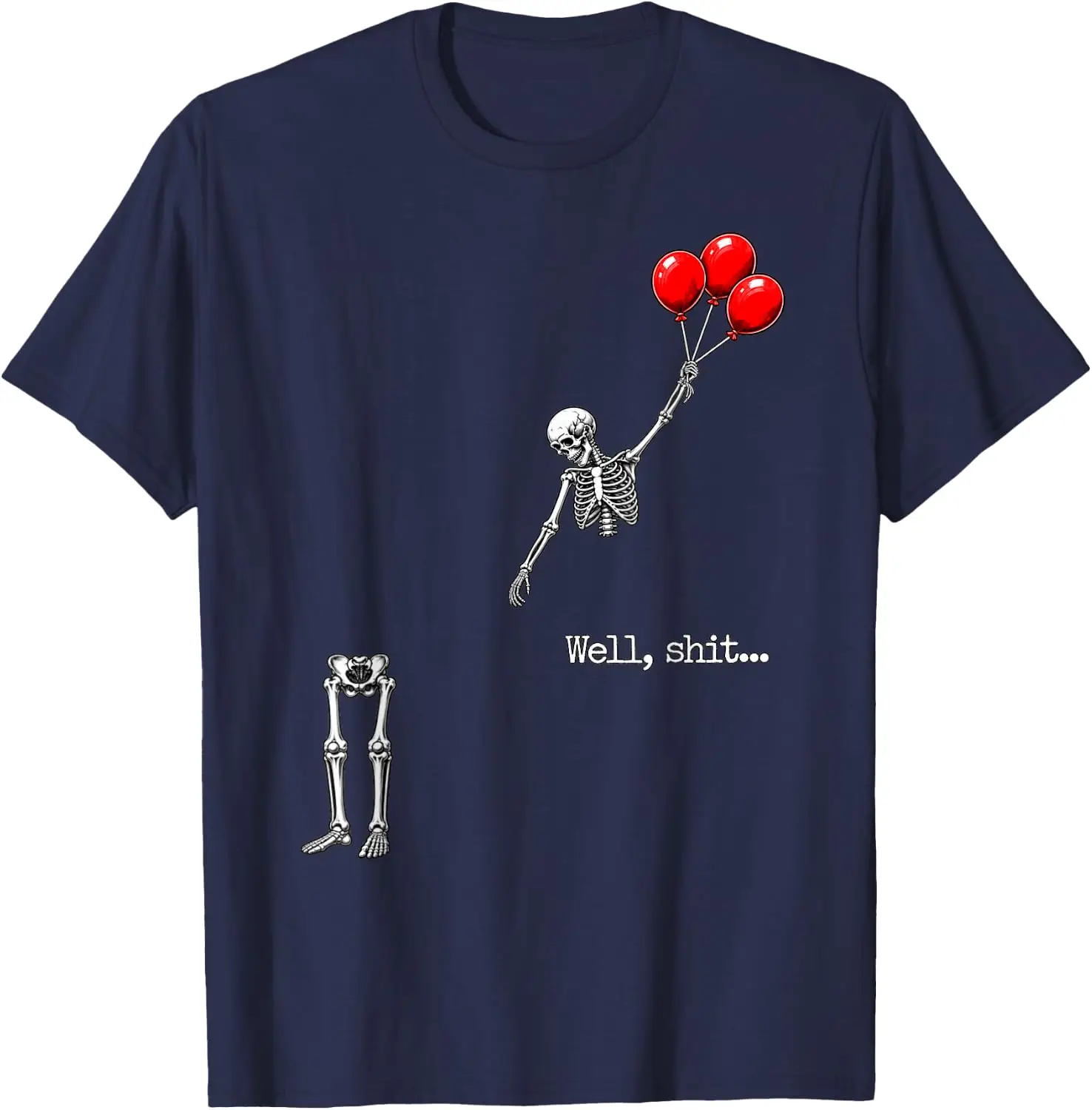 Funny Skeleton Flying with Red Balloons T-Shirt Men Women Spooky Season Halloween Tshirt