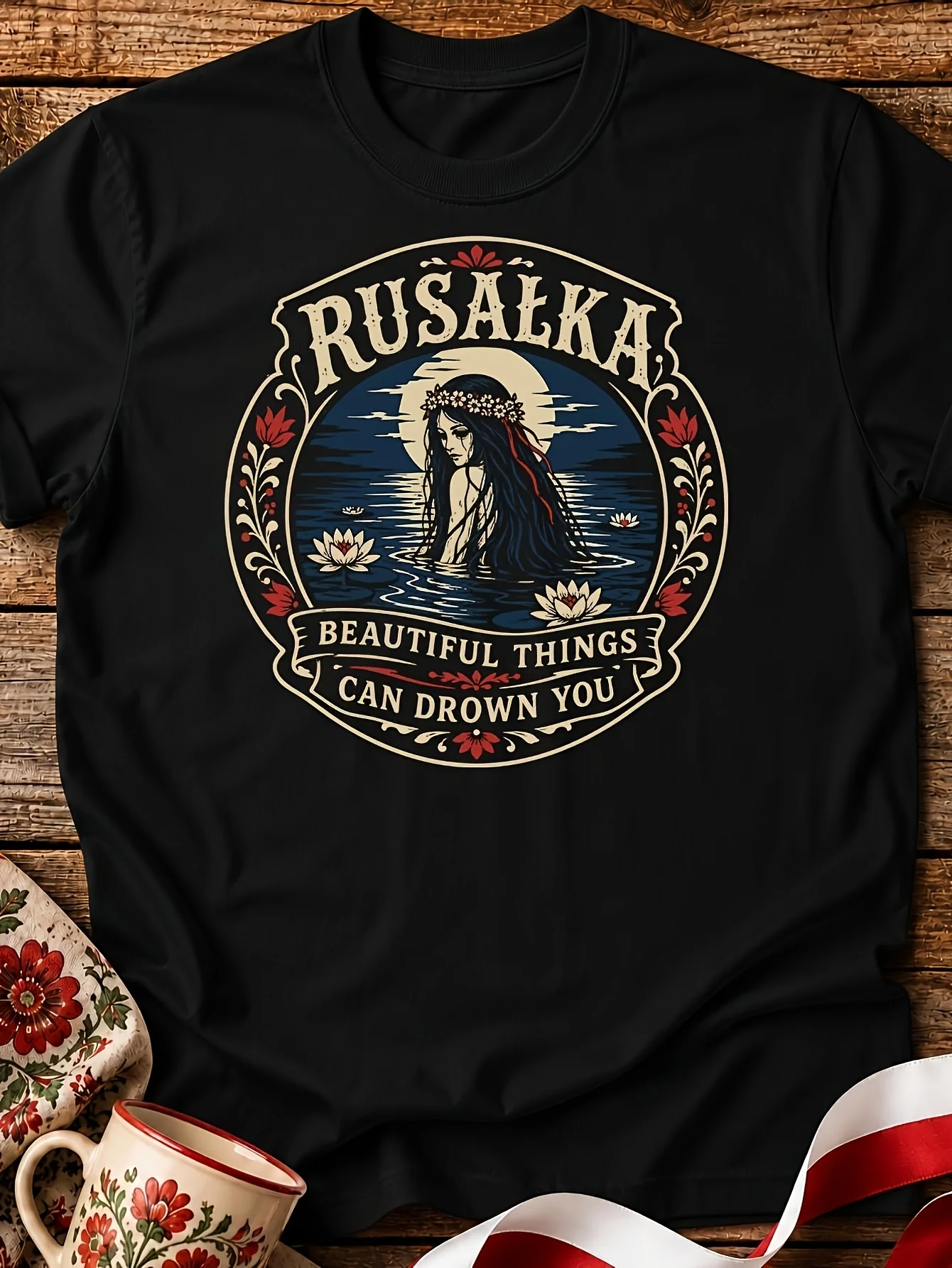 Rusalka Slavic Water Spirit Beautiful Things Can Drown You Dark Folklore Lake Graphic Tee Suitable for Folklore Fans