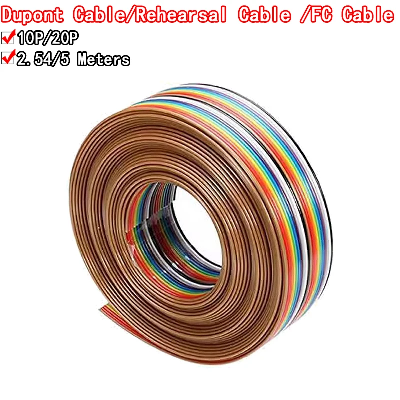 5Meter 10P/20P 2.54mm PITCH Color Flat Ribbon Cable Rainbow DuPont Wire for FC Dupont Connector