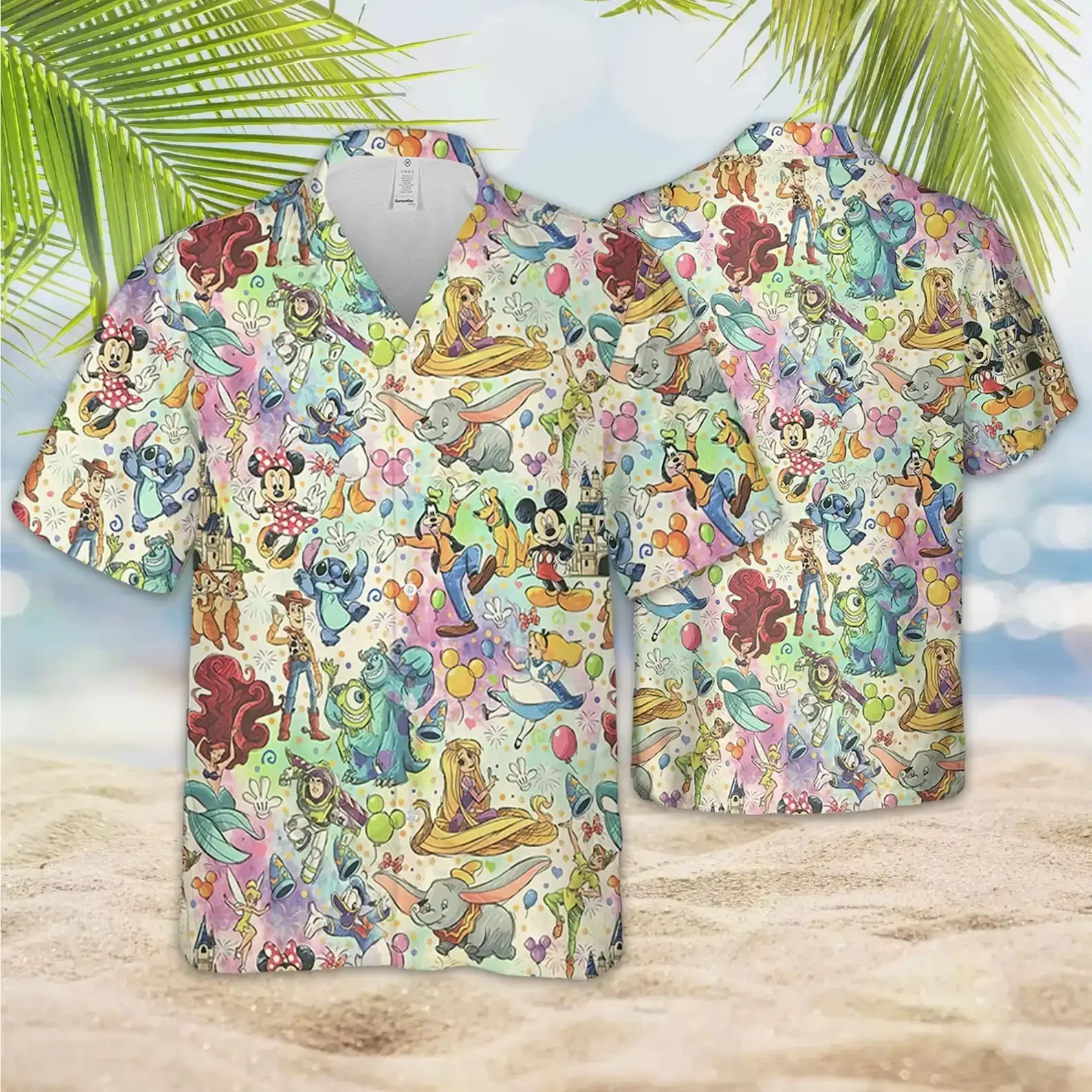 Camisa hawaiana de Mickey Mouse para hombre y mujer, camisa informal de manga corta con botones, estilo de playa a la moda, familia de Disney