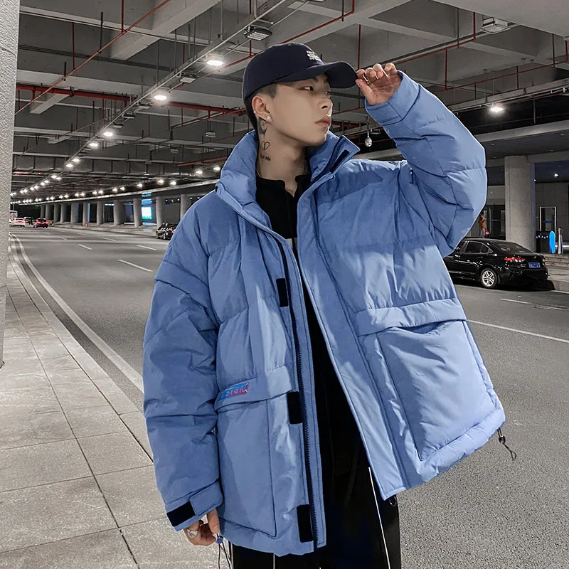 

Men's Winter Thiened White Du down Jaet Bread Sle Coat Large ket Pure Color Loose Fit Faionable Workwear