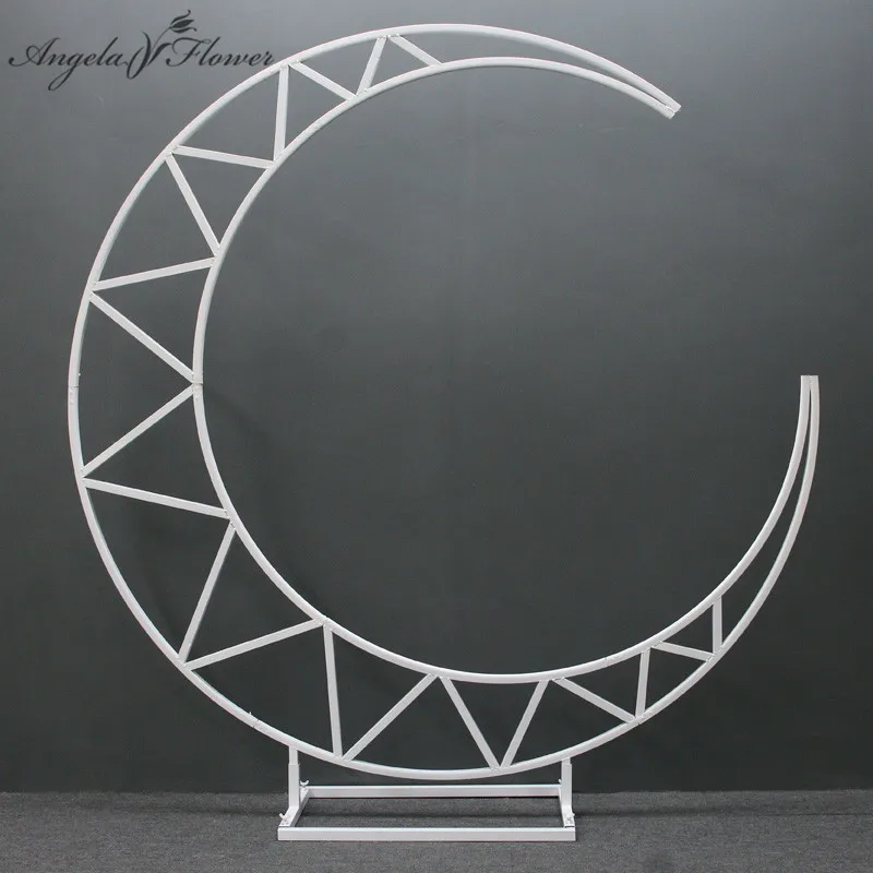 

Wrought Iron Gold Moon Shape Wedding Arch Crescent Shelf Marriage Prop White Flower Stand Proposal Birthday Party Backdrop Frame