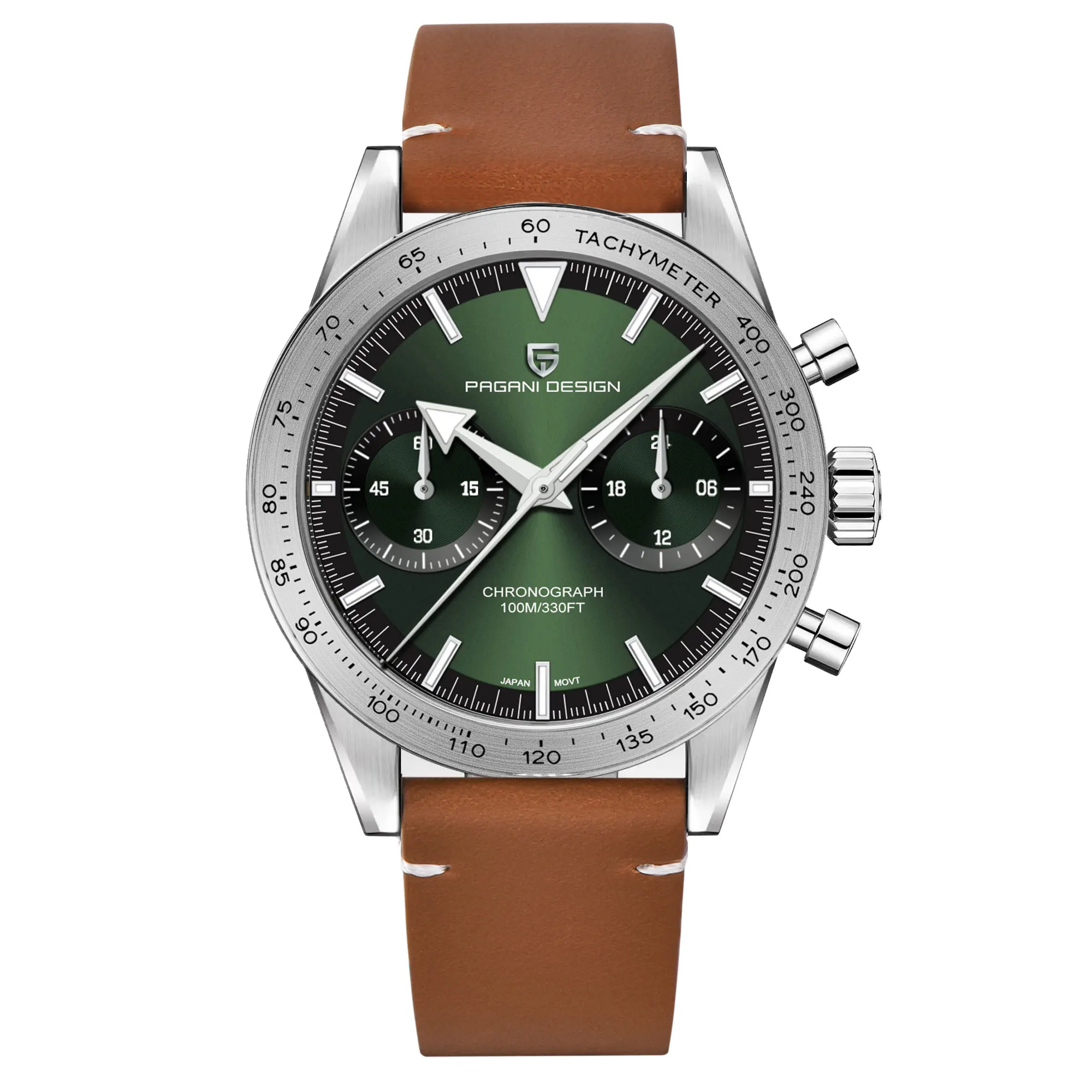 PAGANI DESIGN Chic Luxe heren quartzhorloge Urban Elegance Saffierglas AR roestvrij staal 10Bar Duiken Lichtgevende chronograaf