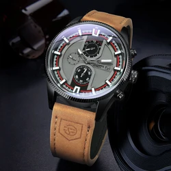 Forsining Sports Mens Watches Top Brand Luxury Calendar Brown Leather Strap Luminous Hands Fashion Automatic Mechanical Watch