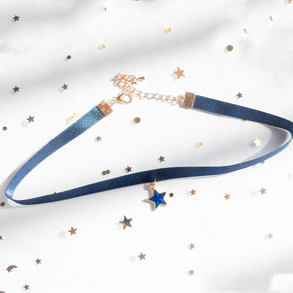 Blue Star Sexy Choker for Women Fashion Pentagon Pendant Necklace Clavicle Lady Jewelry Accessories Girl Gift