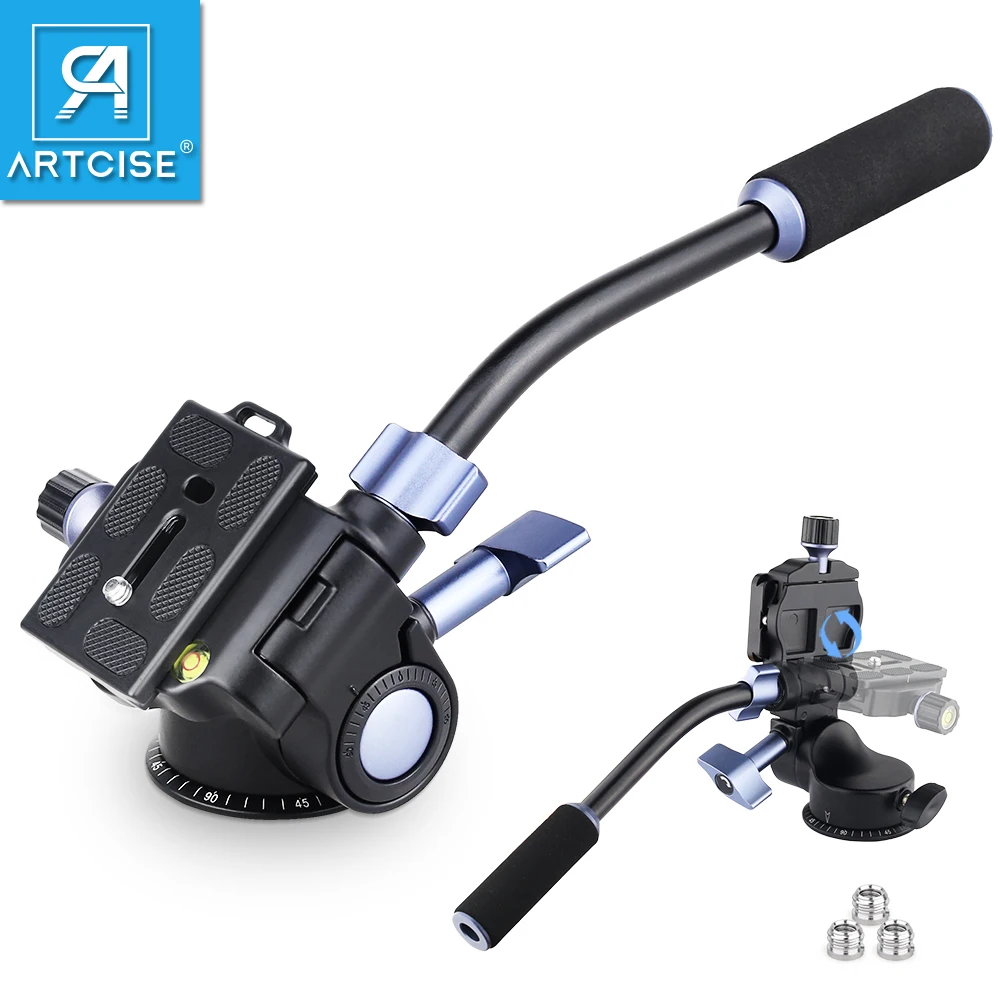 ARTCISE FH2 3-Way Damping Tripodhead 360°Panoramic Shooting Adjustable Tilt Fluild Head with Quick Release Plate for DSLR Camera