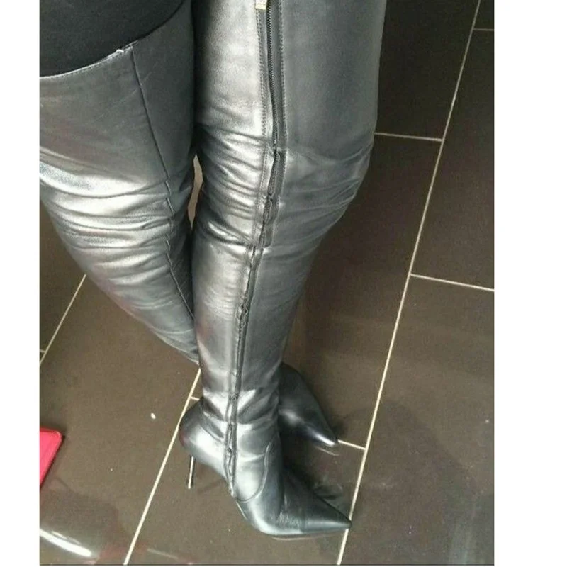 

Black Zipper Over Knee High Boots Thin High Heel Sexy Fashionable Cool Winter Casual Big Size Woman Shoes Zapatillas Mujer