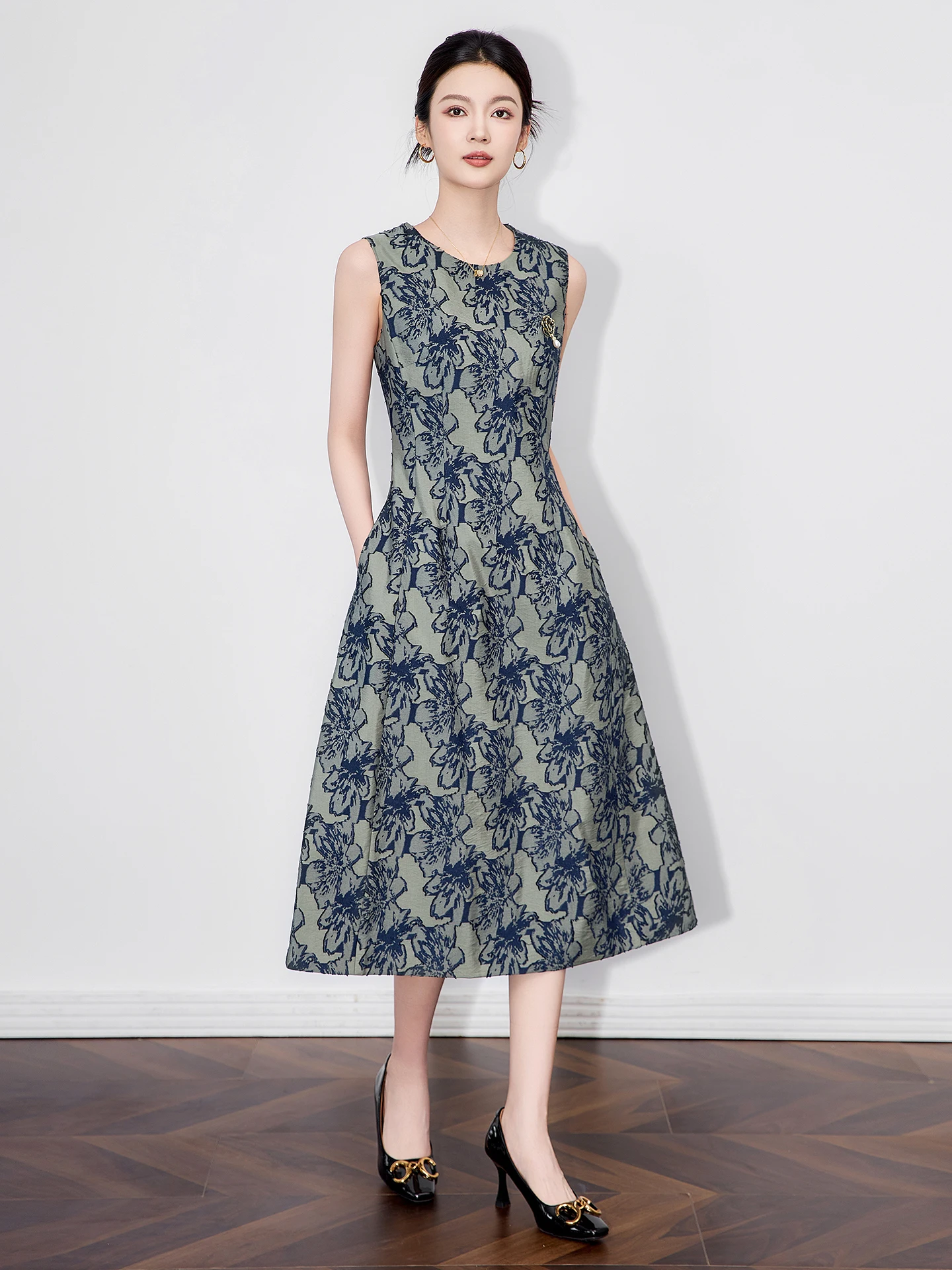 

Ele High Waist A-Line Dr Svel round Ne Commute Sle Women's Faion Autumn New Arrival Lightweight Luxury