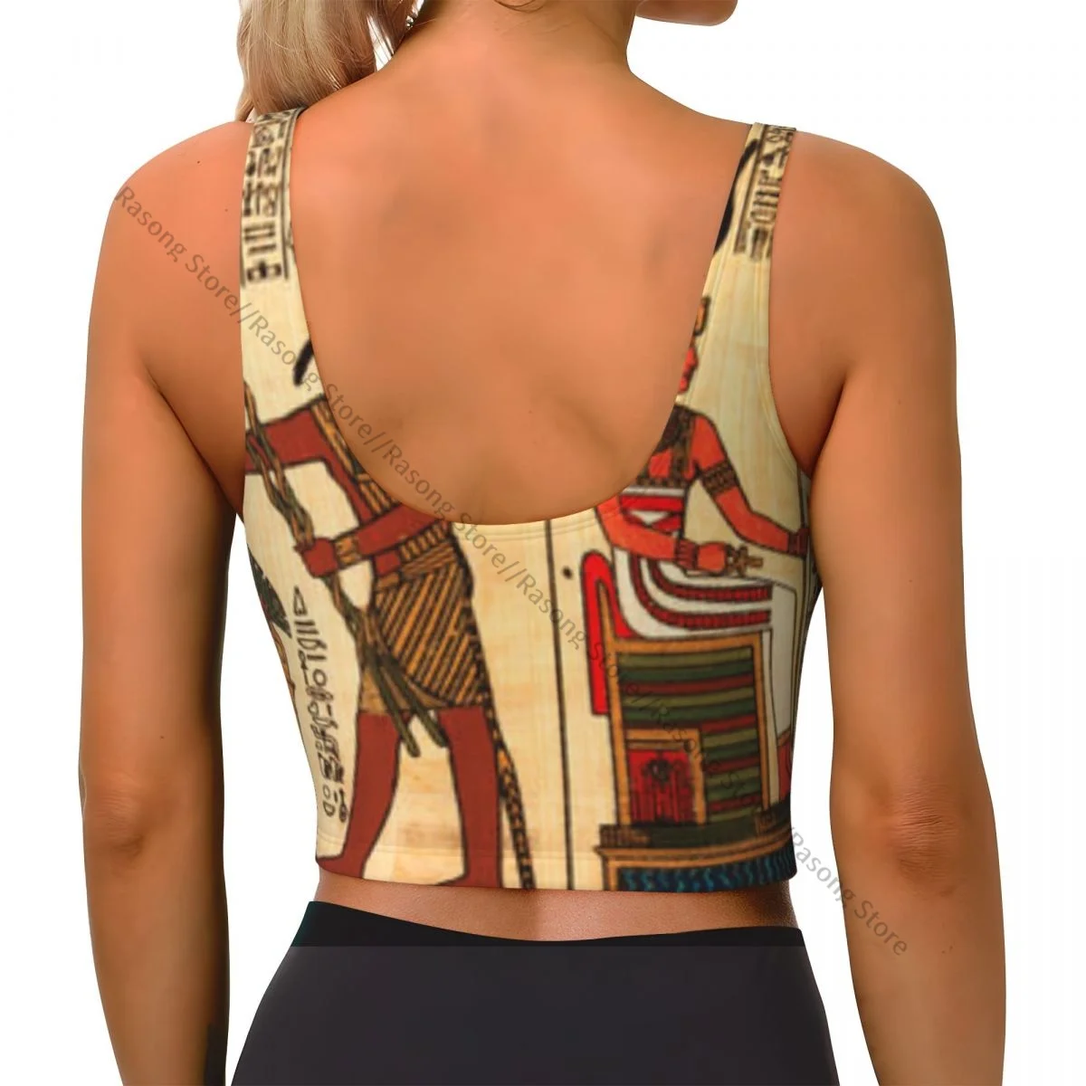 Damska seksowna koszulka sportowa z egipskim papirusem i hieroglify, damska odzież uliczna, sportowa bielizna, krótki top.