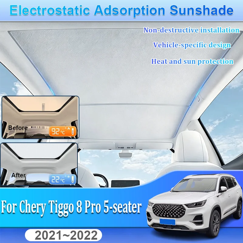 For Chirey Tiggo 8 Pro 2021 2022 5-seater Car Sunroof Sunshades Insulation Electrostatic Adsorption Skylight Auto Accessories