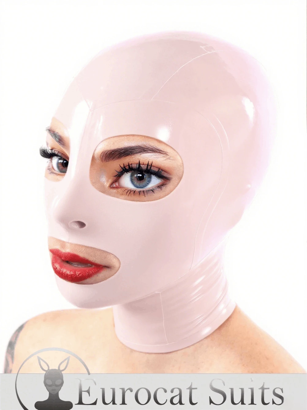 

rubber mask women's baby pink latex hood with eye mouth openings rubber headgear cosplay fashion customized