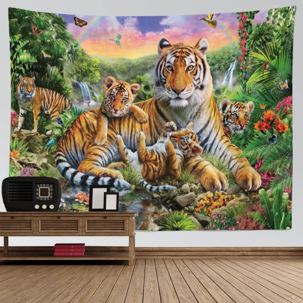 

Forest Tiger Tapestry Mandala Decorative Wall Murals Tapestries Panoramic Wallpaper Hanging Decoration Tapestries Tapeçaria