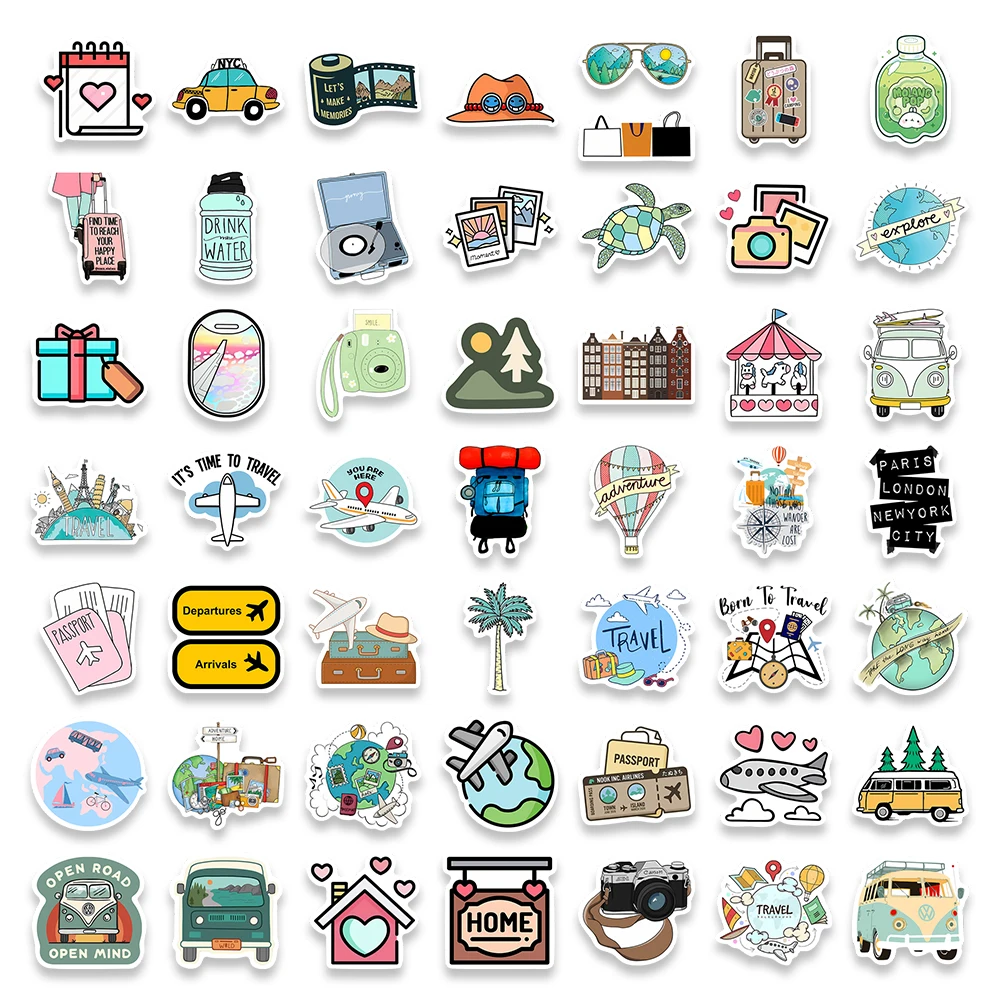 10/25/50PCS Mixed Travel World Waterproof Outdoor Hiking  Stickers DIY Skateboard Laptop Luggage Cup Bike Motorcycle Phone PVC