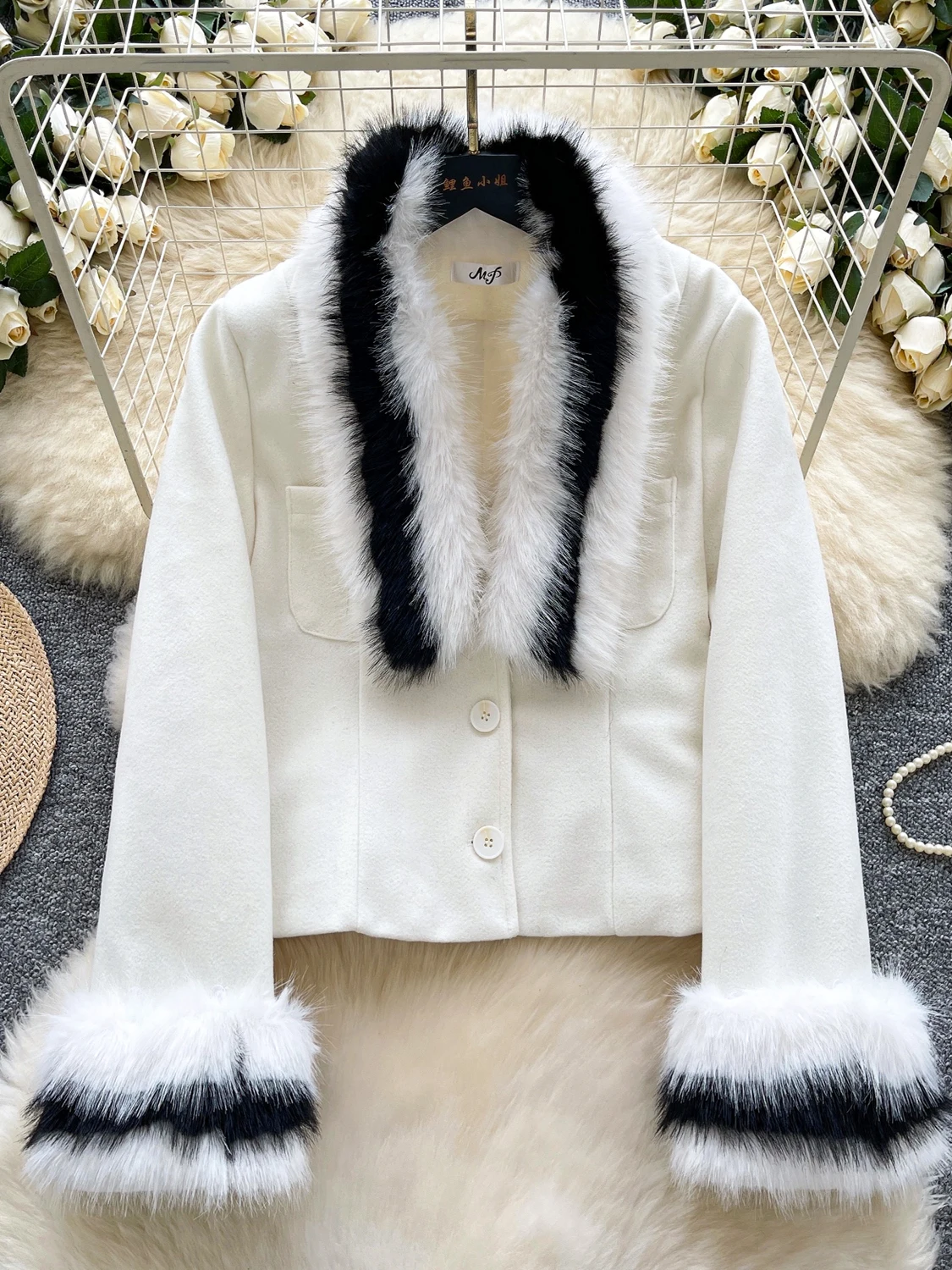 

Ele Lady Winter Faion Long Sve Heavy Embellied Fur Coat Women's New Sle Versatile Woolen Top Commute Sle Loose...