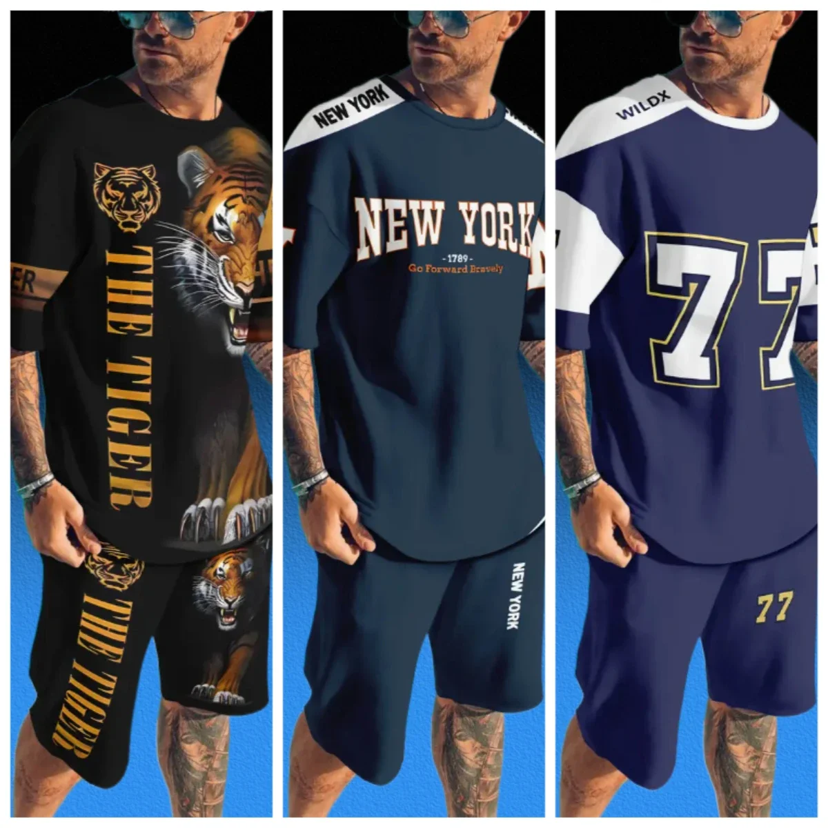 

25 Summer Hot Selling Men's Shorts Short Sleeved Set with 3D Printing, Quick Drying, Breathable, Fashionable and Comfortable Set