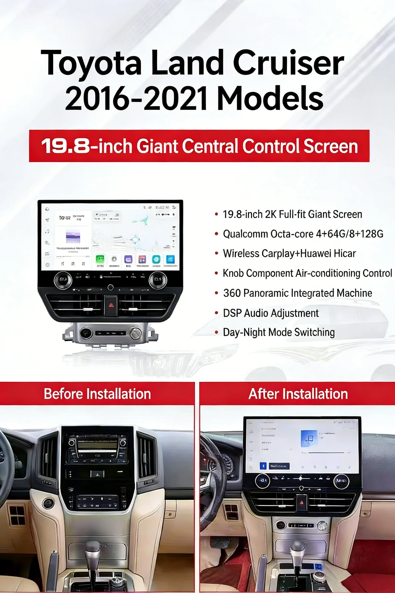 

19.8 inch Android Screen For Toyota Land Cruiser 200 LC200 2008 -2021 Carplay Car Radio Multimedia Player GPS Head Uint Qualcomm