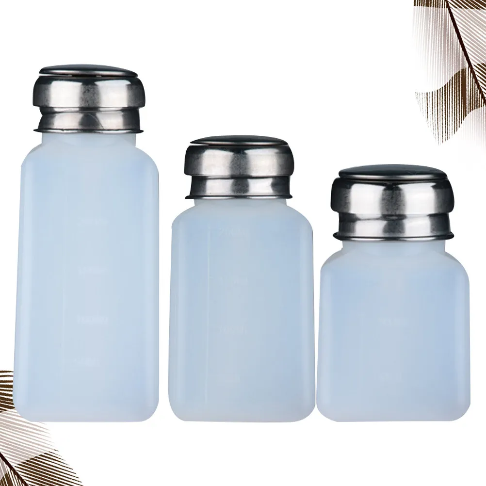 3Pcs Nail Polish Remover Bottle Lockable Press Pump Leakproof Portable Nail Liquid Storage Bottle for Travel Home Use Dispenser view 5