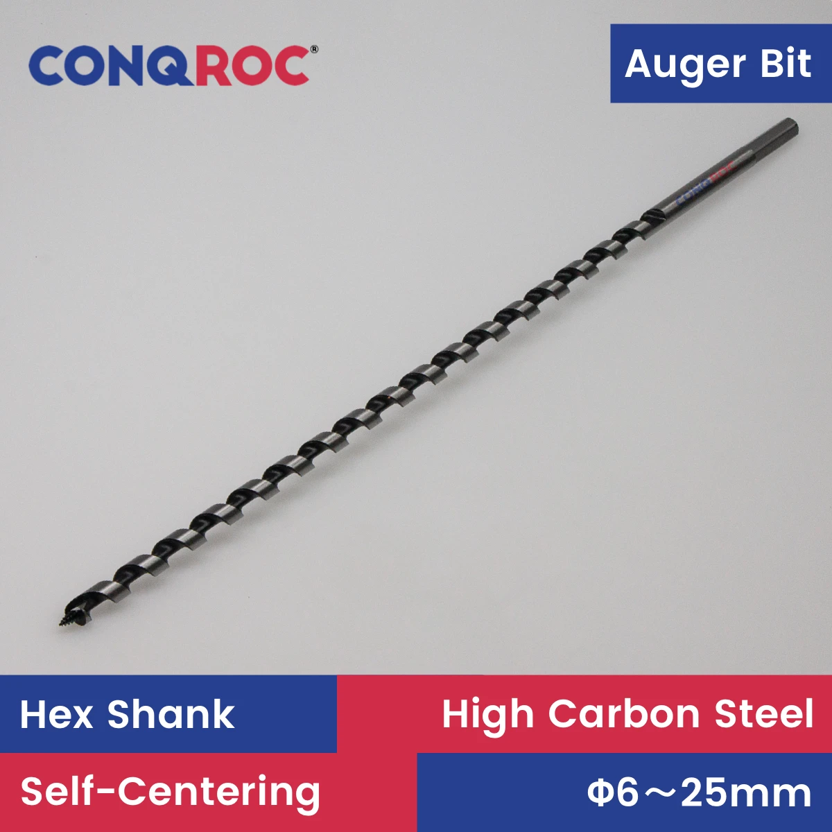 Woodworking Long Auger Drill Bit Length-460mm Spiral-Flute Self-Centering Pole Bit Hex Shank 10-Option Diameter-6~25mm