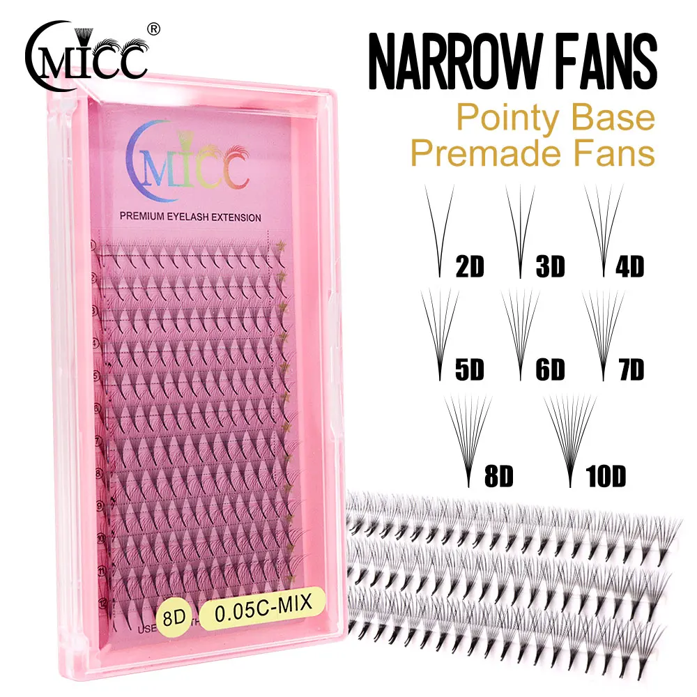 CMICC Slim S Tray Vorgefertigte Fächerwimpern Wimpernverlängerungen 12 Reihen Super Schmaler Ansatz Dünner Spitzer Stiel für Professionelle Schönheitssalons