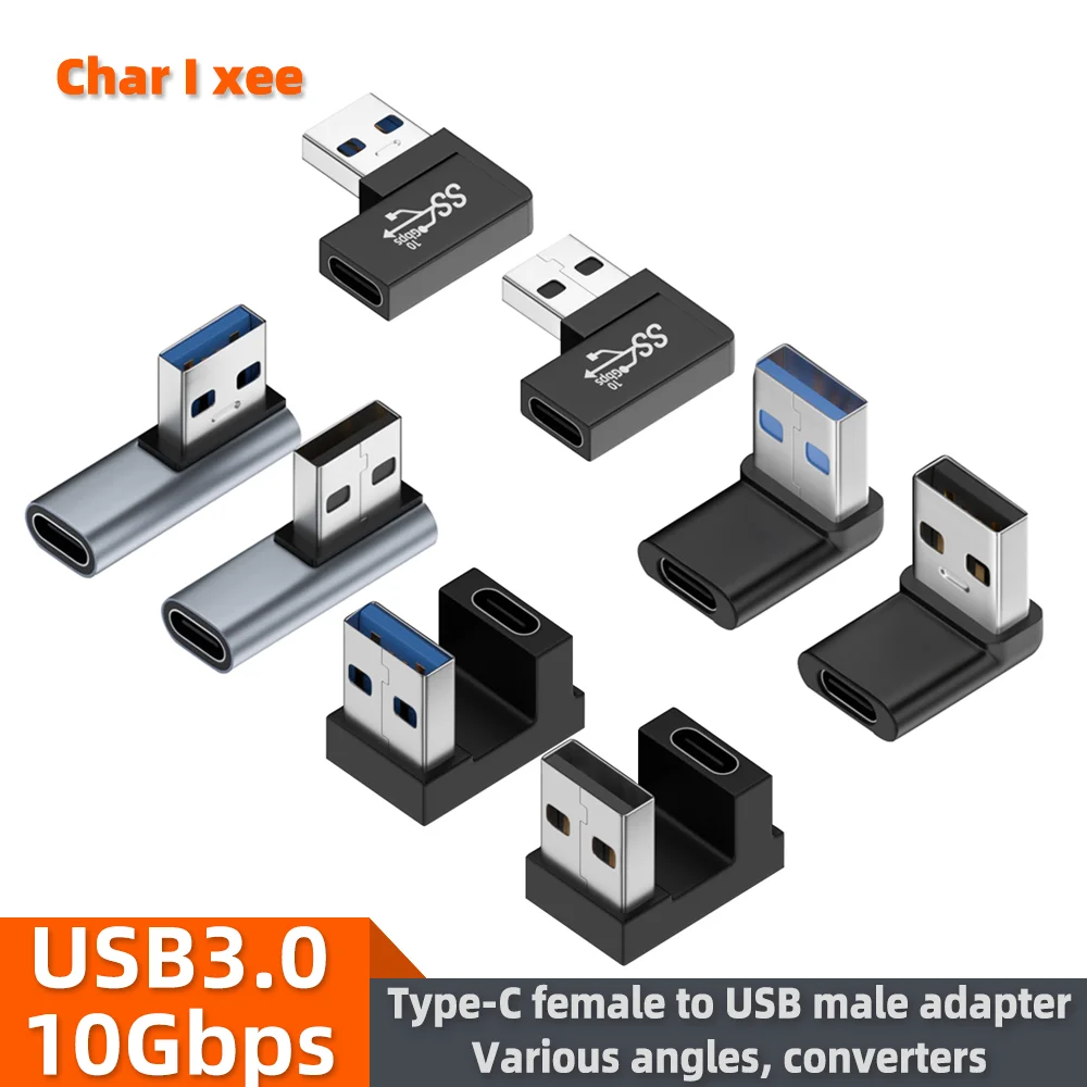 USB 3.0 90 Degree USB-C Female to USB-A Adapter 10Gbps High-Speed Transmission Up-Down U Connector for Laptops Notebooks