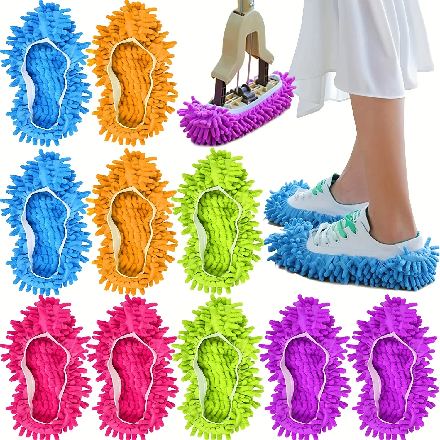 2/4/8/12Pcs Random Color Dust Remover, Mop Socks Ladies Men Kids Feet, Microfiber Dust Hair Cleaner Reusable & Washable.