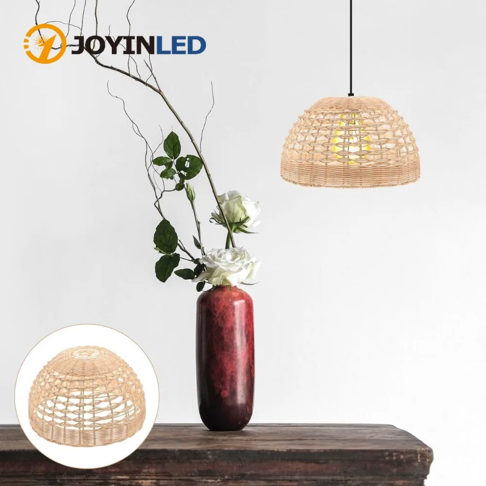 

Rattan Pendant Lamp Woven Cage Hanging Lampshade Retro Chandelier Natural Wicker Light Shade for Farmhouse Home Bedroom 11×6Icnh