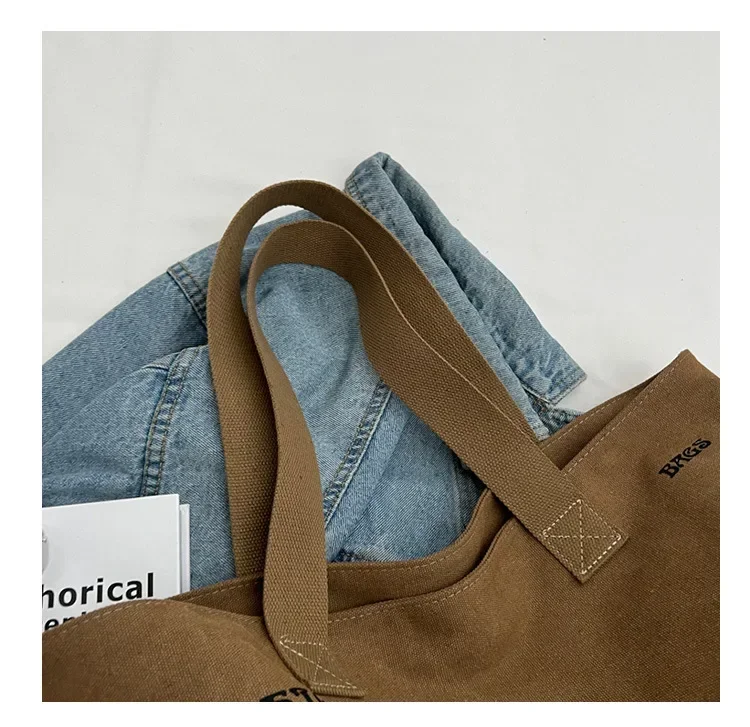 Geräumige Anime-Katzen-Canvas-Tragetasche für Damen mit Schriftzug-Druck, lässige Schultertasche für den Alltag, tragbare Handtasche für Mädchen – Detail 5