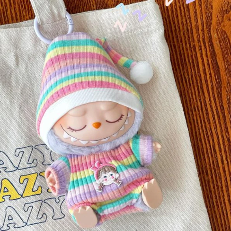 17cm Mini Plush Doll'S Clothes Outfit Accessories For Korea Kpop Labubu Idol Sitting Party V1 V2 Autumn onesie hat set Clothing