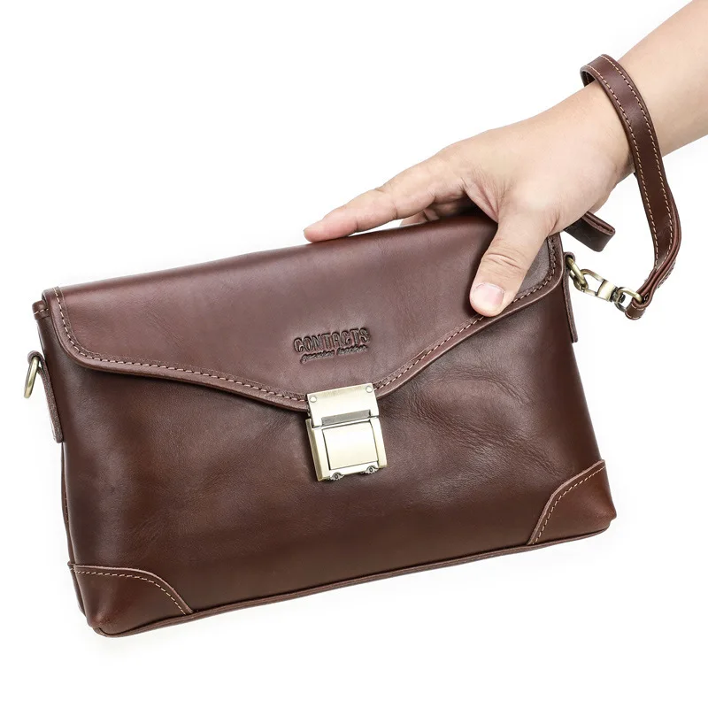 Fashion British Style Top Layer Cowhide Multifunctional High End Password Lock Handheld Baotou Layer Casual Leather Shoulder Bag