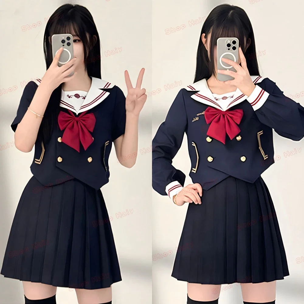 日本の学校制服ガール JK セーラースーツ「ホワイトハートストリーム」学生社会セクシーなプリーツスカートアニメ COS 衣装女性