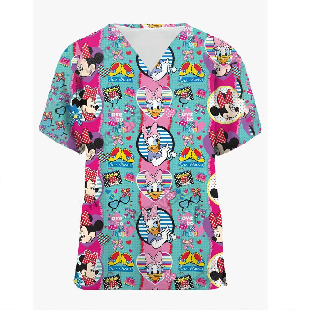 

Disney Nurse Uniform Pocket Korean Clothing Black Pink Minnie Mouse Mickey Top Y2k Clothes For Women Women's Oversize T-shirt