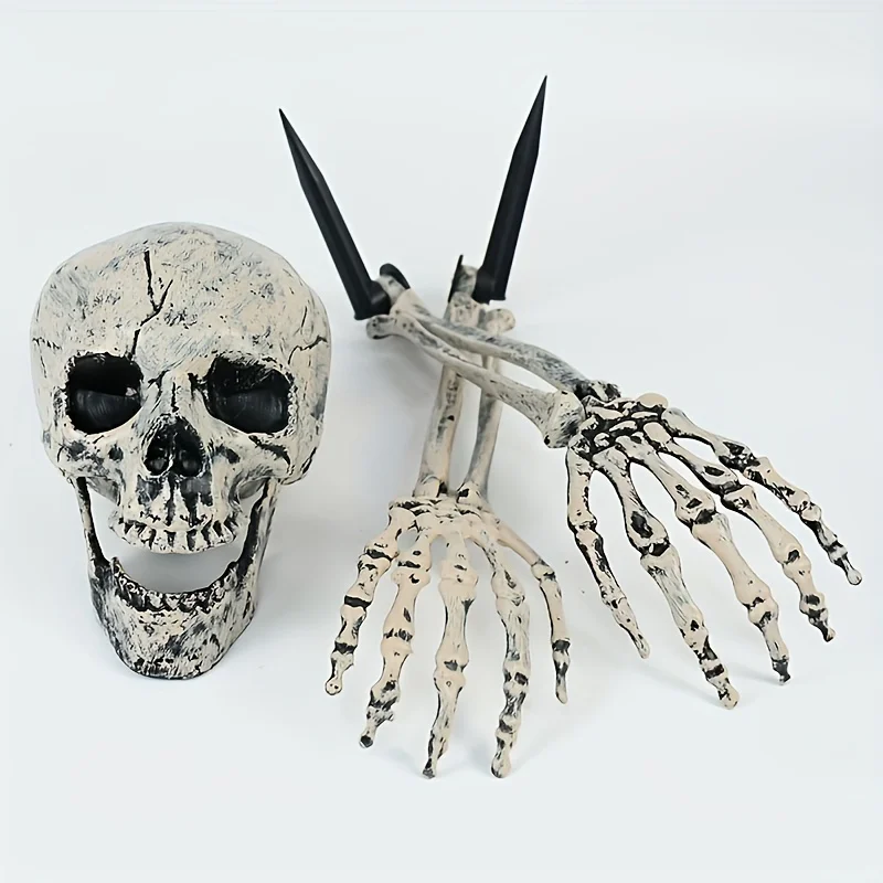 Realistic Skeleton Stakes Halloween Skull Skeleton Head Human Hand Arms For Halloween Party Home Garden Lawn Decor