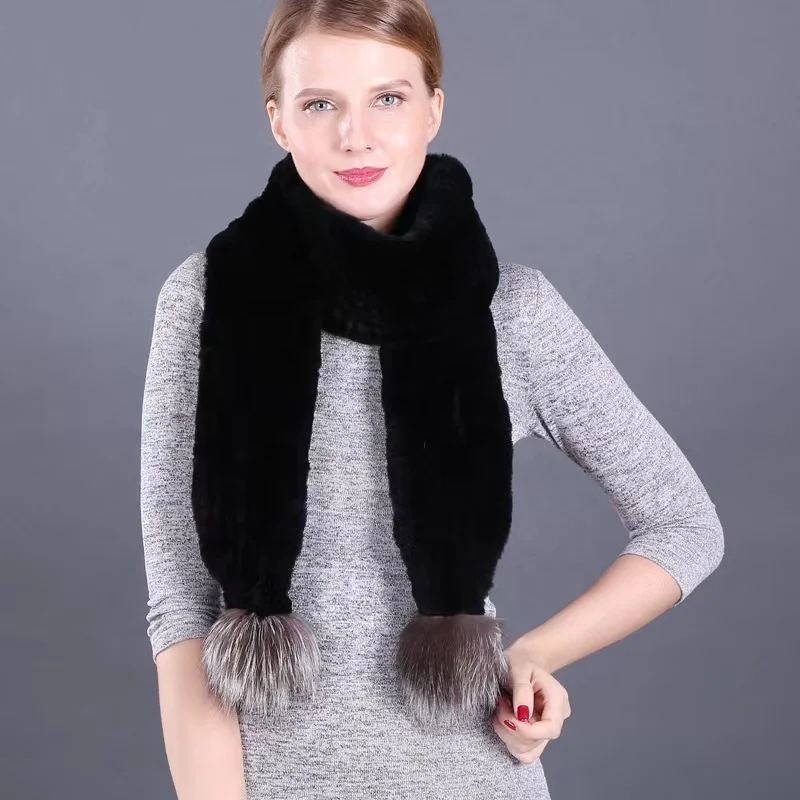 popular  winter  FUR  scarf     women   Rabbit fur  scarf fox  pom pom    fashion fur  scarf