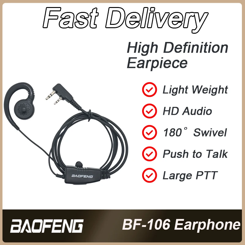 

2 PIN Walkie-Talkie Headset PTT Key Two-Way Walkie-Talkie Ear Hook Headset With MIC Hanging Ear Headset For UV-5R UV-10R Etc