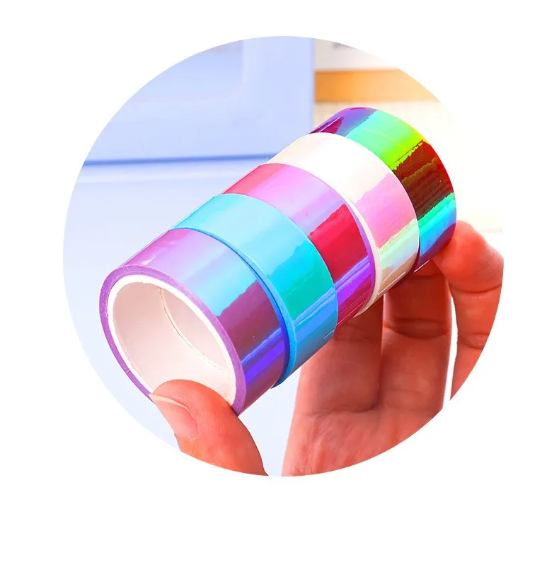 6 unids/lote decoración de gimnasia rítmica cinta holográfica prismática con purpurina aros pegatina Color cinta impermeable pegatina 1,5 cm X 5m