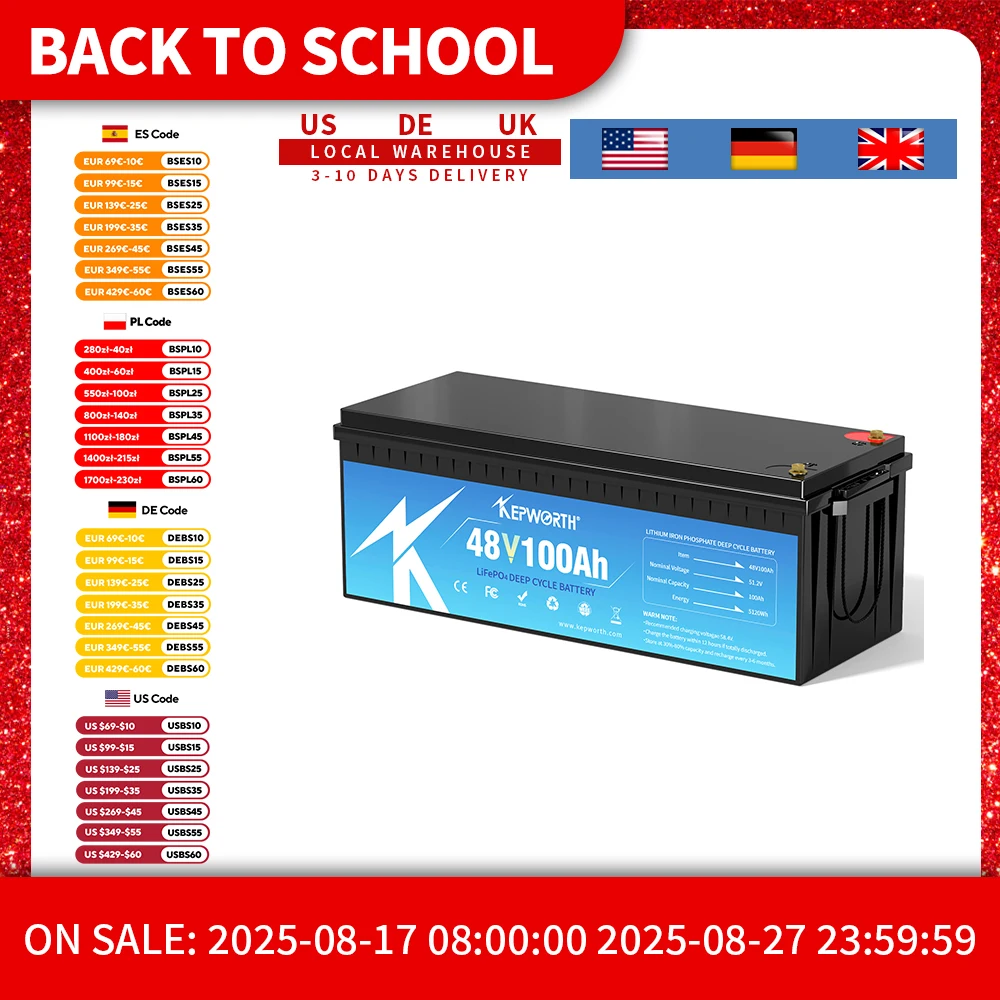 Batería LiFepo4 de 48 V y 100 Ah con BMS Bluetooth de 200 A, 10 años de duración, perfecta para carritos de golf, barcos, motor de curricán, cortacésped