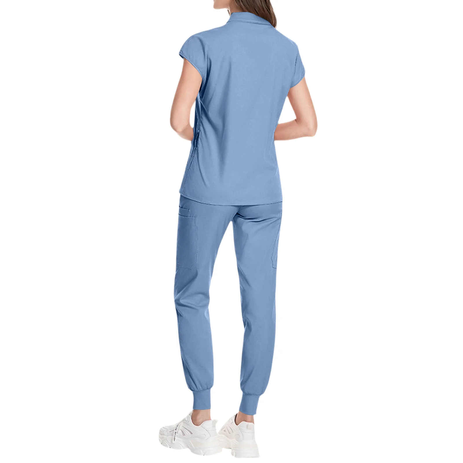 Women's Nurse Scrub Set V-Neck Short Sleeve Multi-Color Jogger Pants Multi-Pocket Medical Uniform Healthcare Workwear
