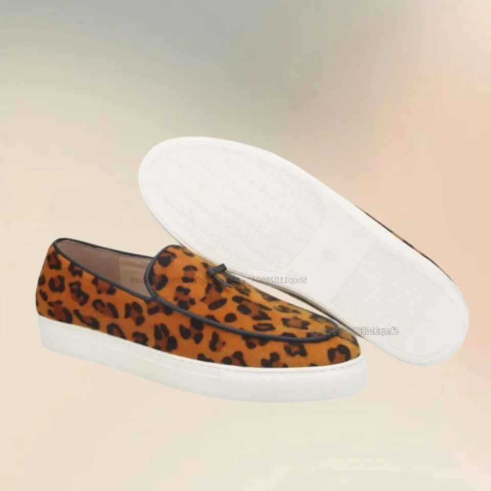 Leopard Print Bow Tie Men Sneaker Shoes Fashionable Sport Style Slip On Men Shoes Novel Handmade Comfortable Men Casual Shoes