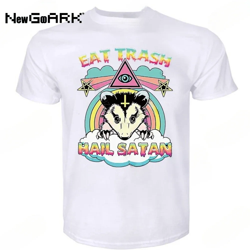 unisex crew neck t-shirt black men's summer high quality t shirt Eat Trash Hail Satan Raccoon Pentagram Satanic Garbage Gang