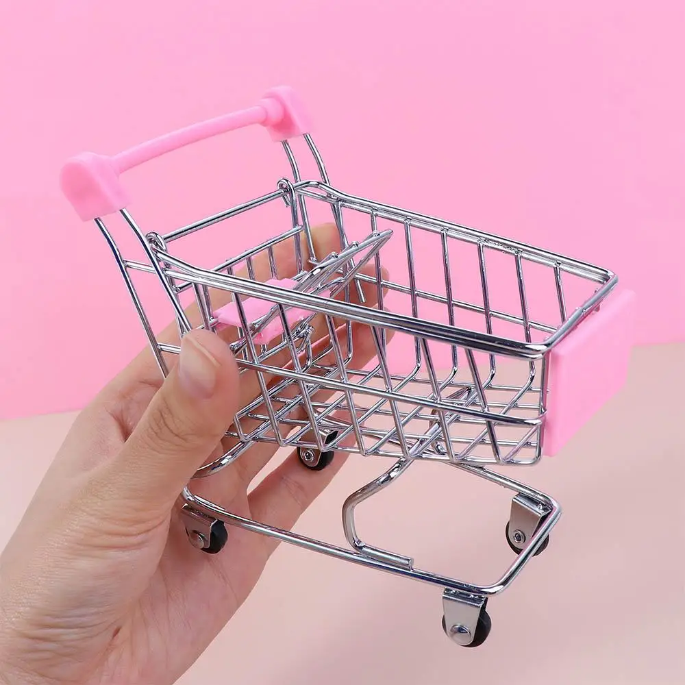 Shopping Cart Desktop Decor Dollhouse Furniture Supermarket Handcart Trolley Supermarket Shopping Basket Dollhouse Accessories