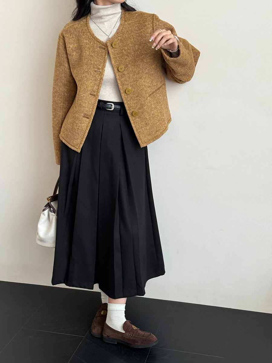 

Двустороннее шерстяное пальто Uniko, женское осенне-зимнее свободное корейское пальто с русалкой, прямая трубка pe