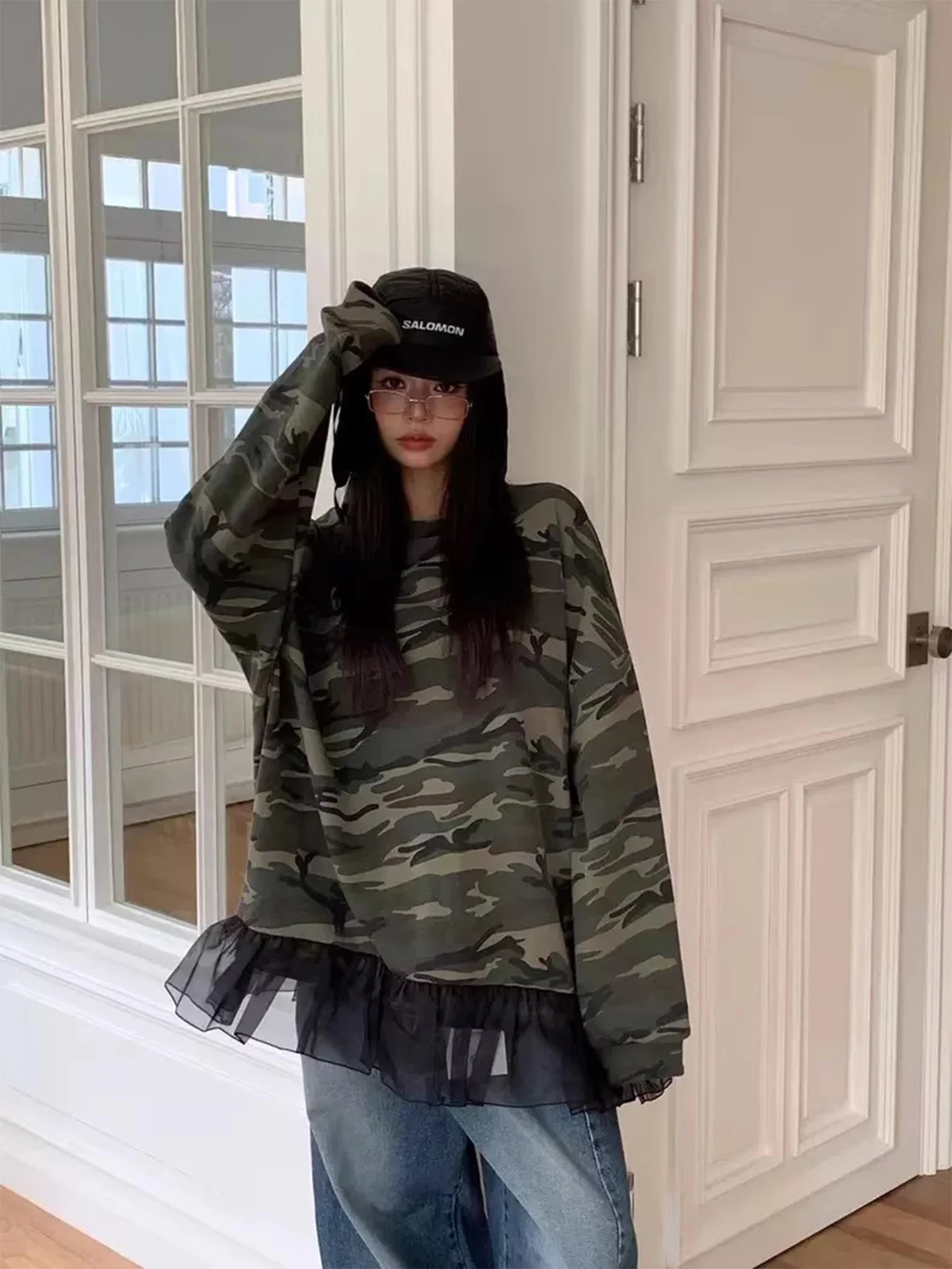 

Женский пуловер с леопардовым принтом Gagarich в стиле ретро, осень 2021, стильный дизайн, лоскутный сетчатый топ с длинными рукавами