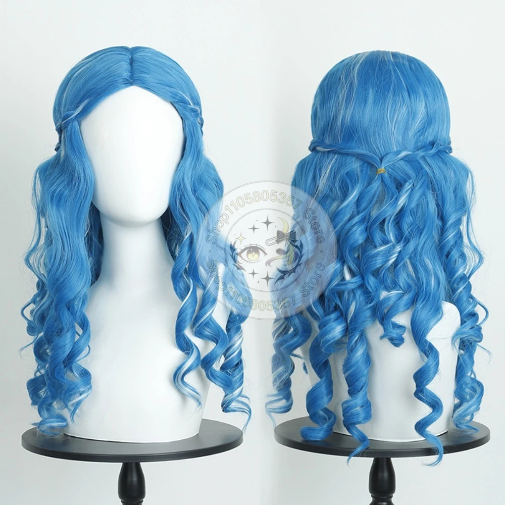 Descendants 5 Synthetic Long Curly Front Gradient Blue White Curly Cosplay Wig Long Wavy Costume Wig Role Play Accessory