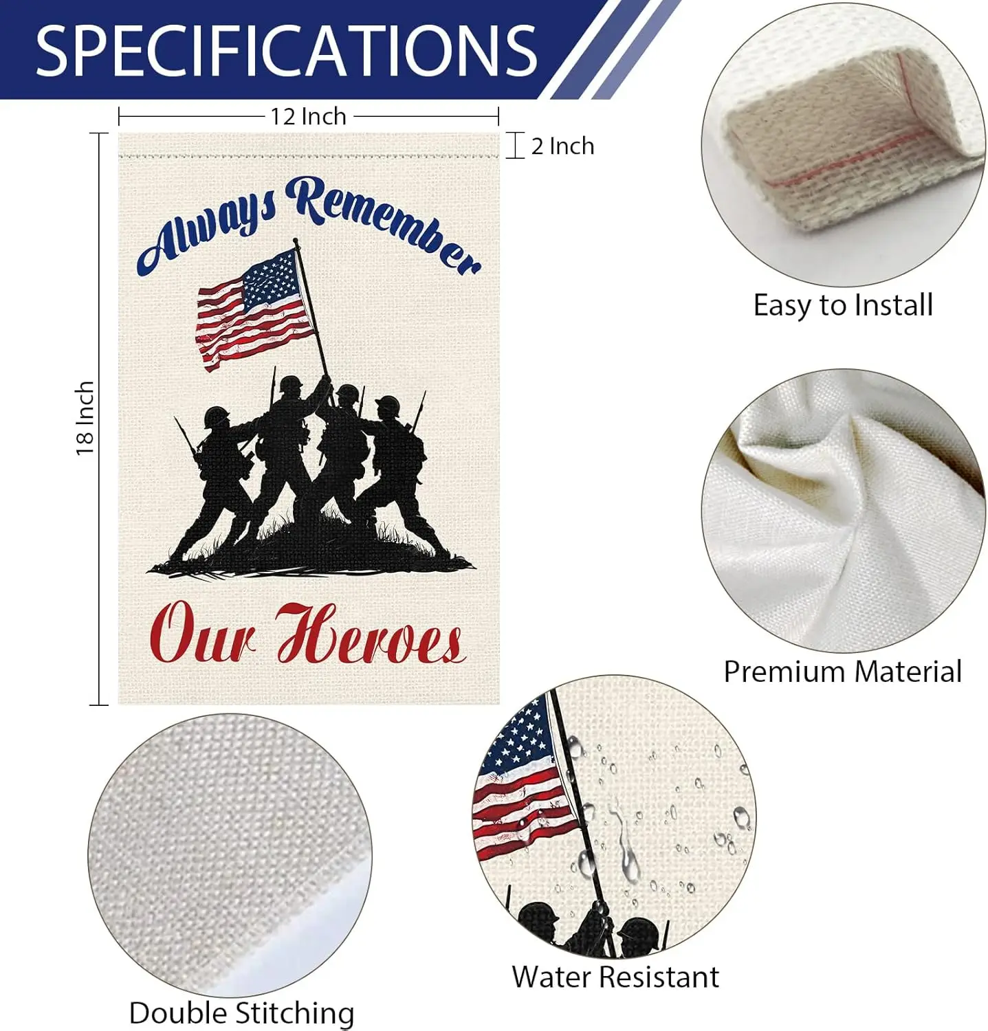 Heyfibro Memorial Day Garden Flag 12x18 Inch Double Sided, Always Remember Heroes Yard Banner for Patriotic American Flags O llz