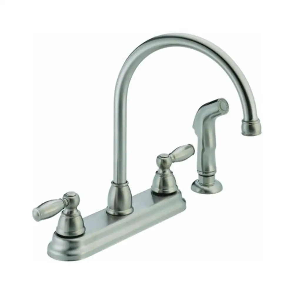 Kitchen Faucet Brushed Nickel 2 Handle Swivel Side Sprayer Deck Mount Cleaning Helper Easy Install Brass Stainless