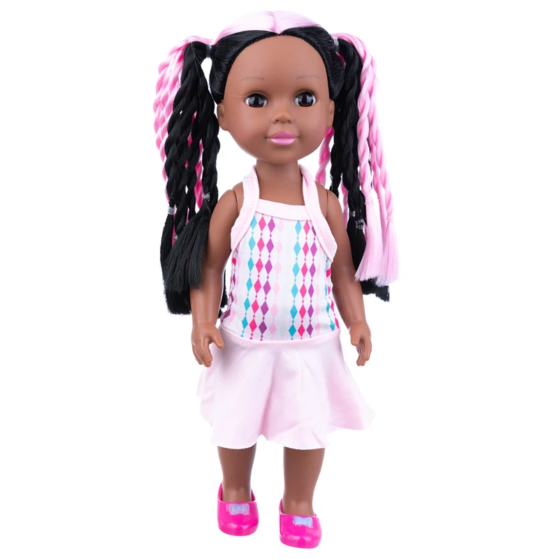 

14 inch pink black braid trendy doll 35 cm straight hair orchid braid doll toy